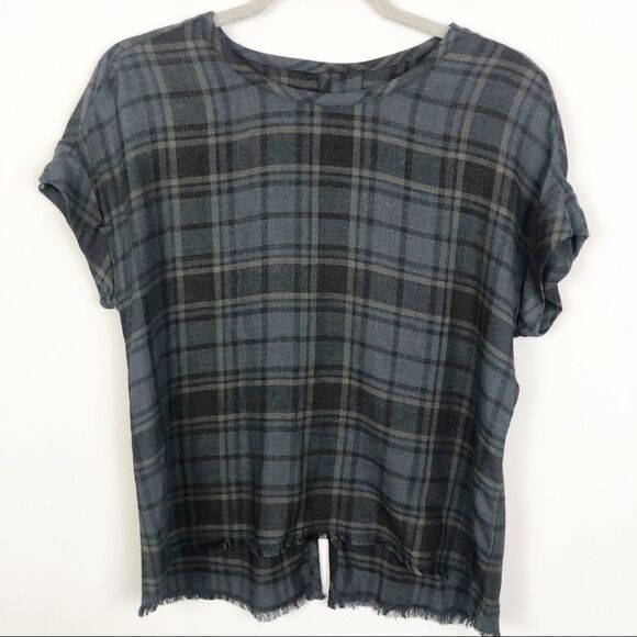 CLOTH & STONE | Plaid Button Back Gray Top X-Small - Picture 3 of 10